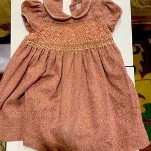 Toddler girl wool blend, fully lined, pink tweed party dress with detail